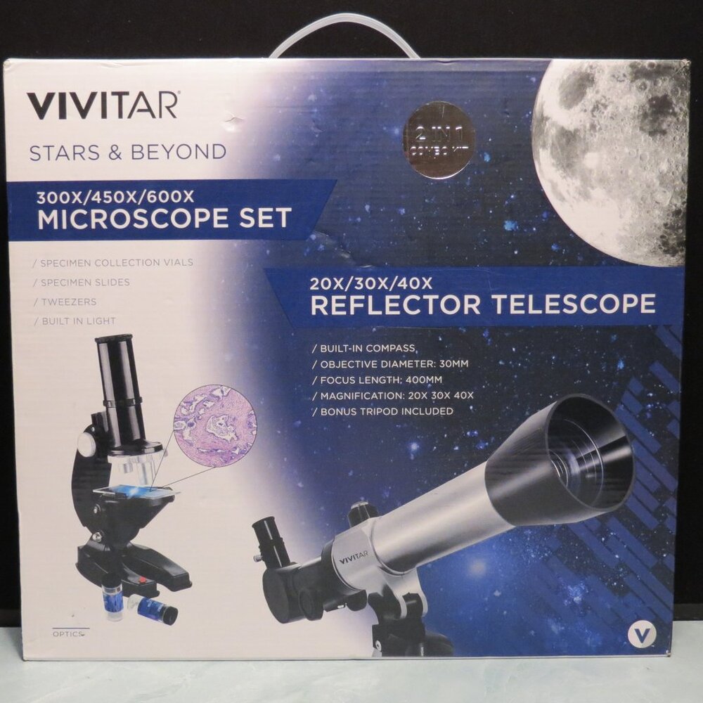 Vivitar 300x/450x/600x Microscope Set and 20x/30x/40x Telescope with Tripod/Inco